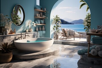 Obraz premium Luxury Living in a Stylish and Modern Bathroom in a Greek Summer Vacation