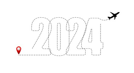 Merry Christmas and Happy New Year concept, destination with 2024 itinerary. New Year s trip logo.