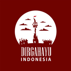 independence day indonesia with silhouette illustration of climbing competition in a circle