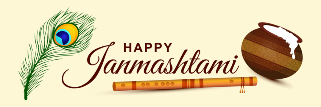 "Happy Janmasthami". Krishna Janmashtami colour vector illustration