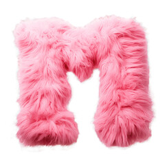 fluffy pink letter M on isolated background, alphabet abc font typography illustration - obrazy, fototapety, plakaty