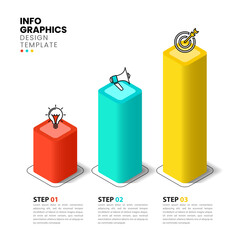 Infographic template. 3 isometric columns with editable height