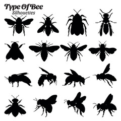 Bee insect type silhouette vector set - obrazy, fototapety, plakaty