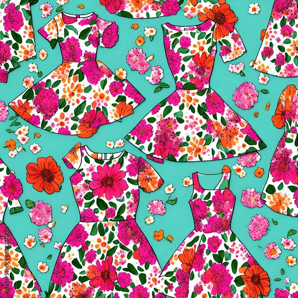 Wall mural Beautiful Floral Summer Dress Pattern, Generative AI Illustration