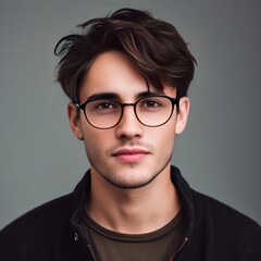 Fototapeta premium Portrait of a handsome guy in glasses. Image generated by AI.