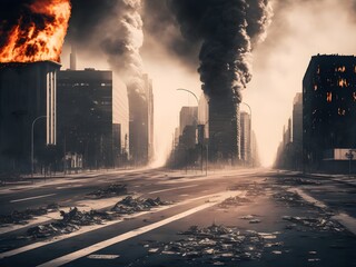 Burned out city, Generative AI Illustration © pandawild