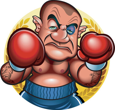 caricature Cartoon style boxer with black eye