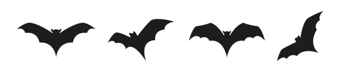 Set of black bats for Halloween. Isolated vector and PNG on transparent background.
