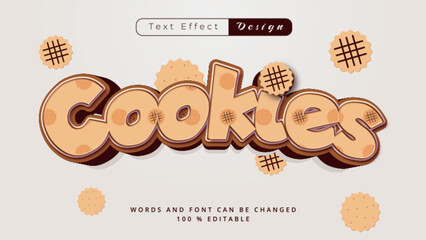 Editable text effect vector design - Cute Cookies with Chocolate Chips 3d Cartoon flat pattern design in trend text effect premium template style vector.
