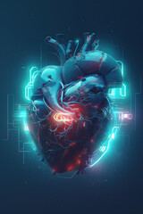 Digital illustration of human heart in colour background. Medical concept. Generative AI