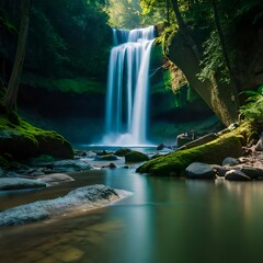 Panoramic_beautiful_deep_forest_waterfall_in_Africa