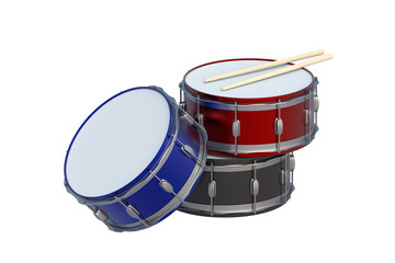 Heap of drums isolated on white background. 3d render