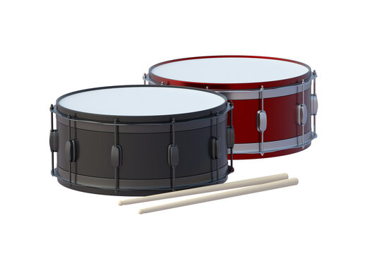 Two drums and sticks isolated on white background. 3d render