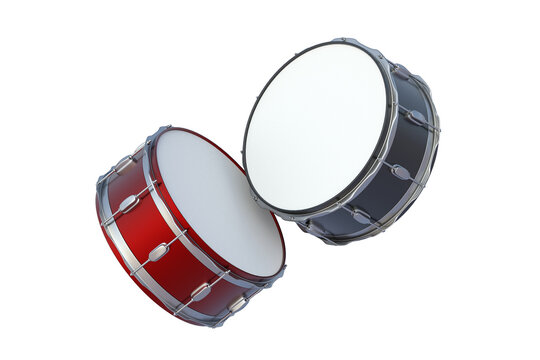 Falling drums isolated on white background. 3d render