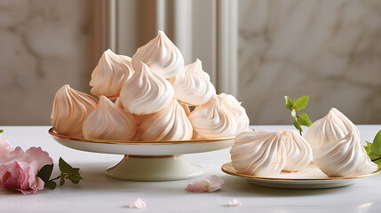 The beauty of meringues, with their elegant peaks and delicate texture. Generative AI