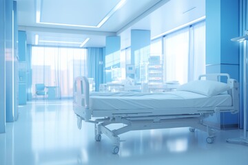  Blurred Interior Of Kids Hospital Bedroom, Generative AI