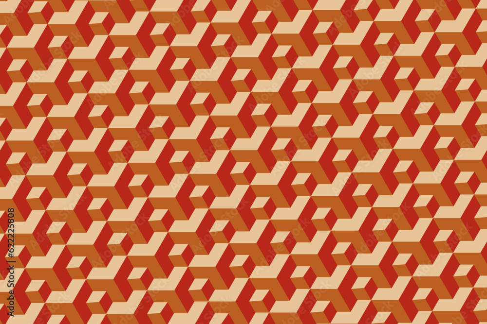 Poster 3d orange cube polygonal blocks seamless pattern. cubic isometric rectangles background vector illus