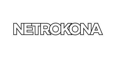 Netrokona in the Bangladesh emblem. The design features a geometric style, vector illustration with bold typography in a modern font. The graphic slogan lettering.