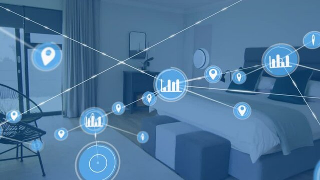 Animation of network of connections over 3d bedroom