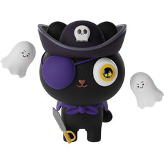 Black Cat Halloween Cartoon 3d Illustration
