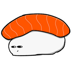 sushi salmon making an annoying face