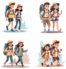 children during outdoor recreation activities on summer holidays flat graphic vector illustration isolated on white.