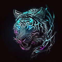 Tiger with purple neon effects, PNG, Generative Ai