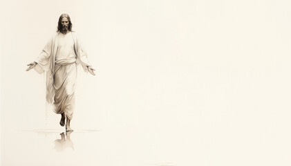 Sketch of Jesus Christ on white background with copy space - obrazy, fototapety, plakaty