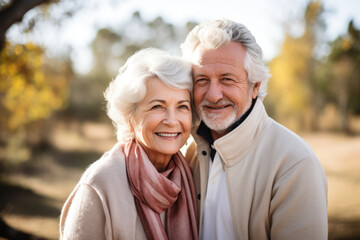 Close up of senior couple in the garden, embracing and smiling. Family enjoying time at home, lifestyle concept. AI Generative