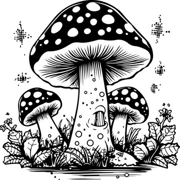 Magic Mushrooms Black and White Stickers Graphic by ArtFM · Creative Fabrica
