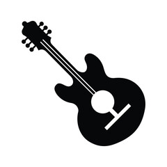 Acoustic, guitar, music icon, Black vector graphics.