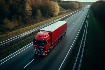 Fototapeta na wymiar Red truck highway. Generate Ai