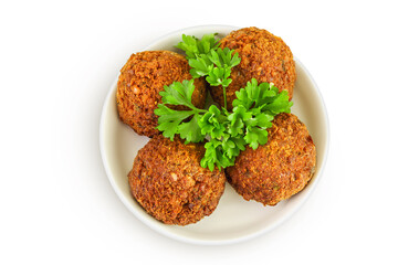 falafel on the plate isolated on white background. Top view. Flat lay.