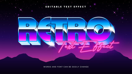 Editable text effect with retro 80s style, neon pink glow light