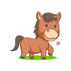 Cute brown horse cartoon isolated white background. Adorable kawaii animal concept design vector illustration
