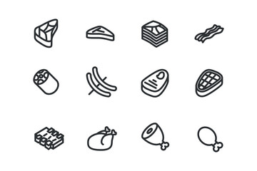 Simple modern meat icons set.