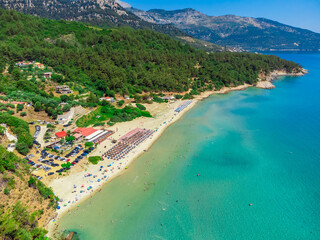 Fototapeta na wymiar Beautiful tropical sand beach and sea. Paradise Beach, Thassos, Greece