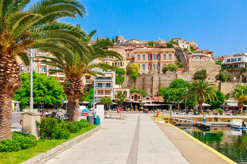 Cityscape and promenade in Kavala city, Greece, Europe in summer