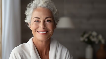 portrait of a beautiful senior woman with glowing face and skincare