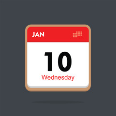 Fototapeta na wymiar wednesday 10 january icon with black background, calender icon