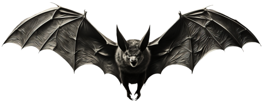 Bat in flight. Wing flap. Isolated transparent background
