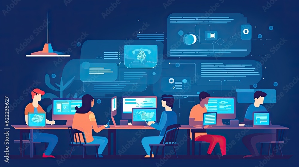 Aufkleber online coding class flat illustration - generative ai.