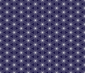 Seamless pattern with blue and white hexagon or triangle shape, japanese repeat tile for vintage or oriental art,  vector background