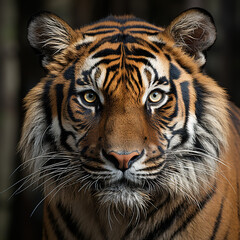 Fototapeta premium Whild Tigerat adark background, close up , generative ai