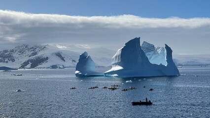Icebergs and Kayakers off Detaille Island, Antarctica