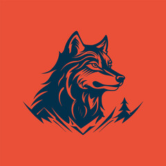 Wolf Logo Template. Majestic wolf silhouette against a mountain backdrop. Versatile vector template suitable for various design projects.