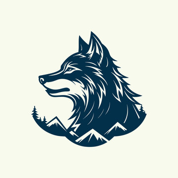 Wolf Logo Template. Majestic wolf silhouette against a mountain backdrop. Versatile vector template suitable for various design projects.