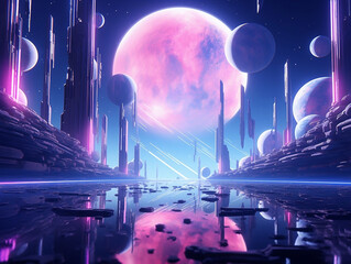 Cyberpunk abstract since space planets background AI generated Space wallpaper