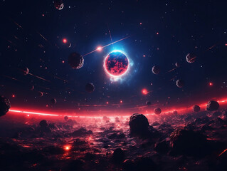 Cyberpunk abstract since space planets background AI generated