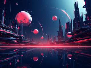 Cyberpunk abstract since space planets background AI generated